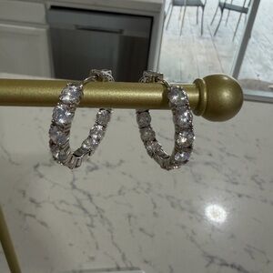 Ross-Simons .925 Sterling Silver and CZ Elegant Silver Hoop Earrings